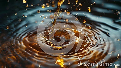 Liquid droplets creating ripples on a dark surface Stock Photo