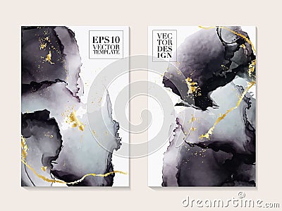 Liquid flow dark grey and gold vector design. Trendy Marble background, Alcohol ink texture design in shades of black and golden Vector Illustration