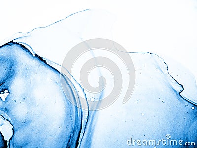 Liquid Fluids Art. Sea Water Liquid Dirty Painting. Indigo Alcohol Ink Pigment. Colorful Sea Wave Imitation Style. Volume Hand Stock Photo