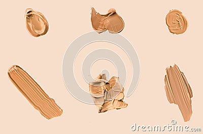 Liquid foundation smudges, smears and strokes as makeup textures isolated on beige background, beauty and cosmetics Stock Photo