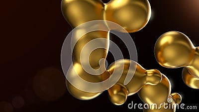 Liquid gold abstract background. Melting golden spheres on dark backdrop. luxury Cartoon Illustration
