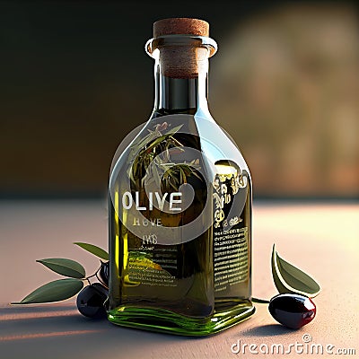 Liquid gold Glass bottle of the best extra virgin olive oil - Generated Artificial Intelligence - AI Stock Photo