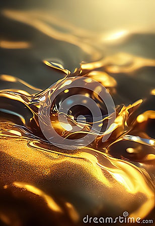 Liquid gold metallic dynamic glossy fluid abstract luxurious background Stock Photo