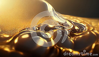 Liquid gold metallic dynamic glossy fluid abstract luxurious background Stock Photo
