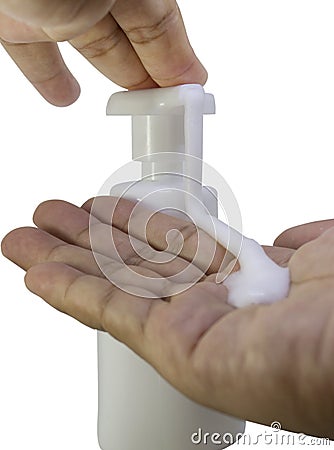 Liquid hand soap foam Stock Photo