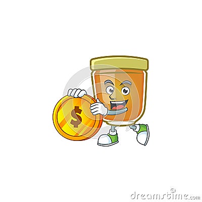Liquid honey cartoon character with mascot bring coin Vector Illustration