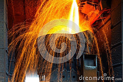 Liquid iron from the ladle Stock Photo