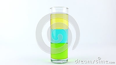 Liquid or layer density experiment using 3 separate layers consisting of syrup, water and olive oil Stock Photo