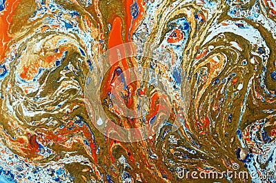 Liquid marbling acrylic paint background. Fluid painting abstract texture. Stock Photo