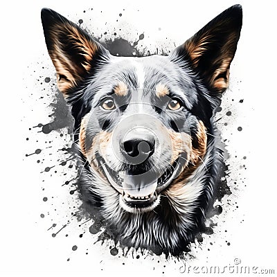 Liquid Metal Cartoon Portrait: Australian Cattle Dog Stencil Art Cartoon Illustration