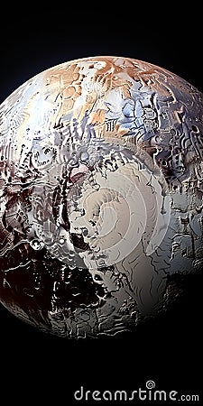 Liquid Metal Planet With Water Ice: Textural Surfaces And Nautical Detail Stock Photo