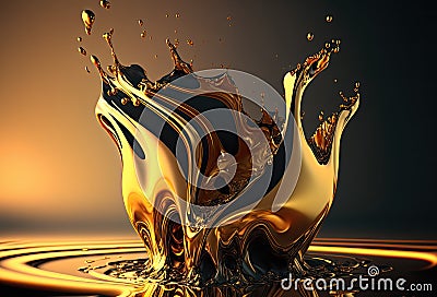 3D Render of Molten Gold Splash with Dark Background - Generative AI Stock Photo