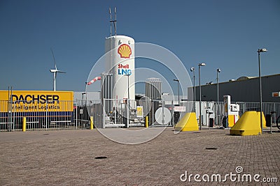 Liquid Natural gas or LNG Shell fuel station at the truck center at Doelwijk in Waddinxveen in the Netherlands. Editorial Stock Photo