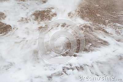 Liquid nitrogen spilled on the ground, close-up view of steam Stock Photo