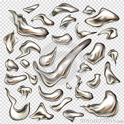 Liquid silver metal drops realistic vector set Vector Illustration