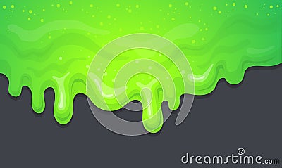 Liquid slime background. Cartoon green drip goo mucus glitter texture backdrop, gooey liquid drop, falling poison blob Vector Illustration