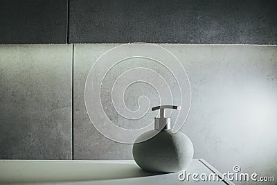 Liquid soap in bottle. interior; bath; toilet; Stock Photo