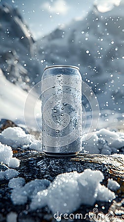 Liquid soda freezes on a snowy rock, creating a glacial landform Stock Photo