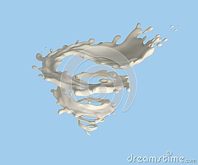 Liquid spinning twisted white milk splash isolated on background Cartoon Illustration