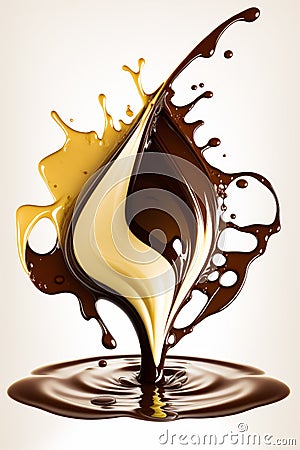 Liquid splashing out of puddle of chocolate on white background with white background. Generative AI Stock Photo