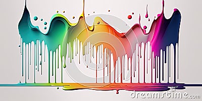 Liquid sticky paint running down, realistic gradient rainbow paint, random pattern on white background, AI generative panoramic Stock Photo