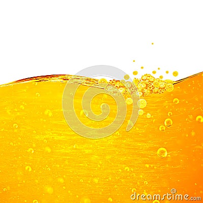 Liquid yellow wave line. Gold bubbles of air. Stock Photo