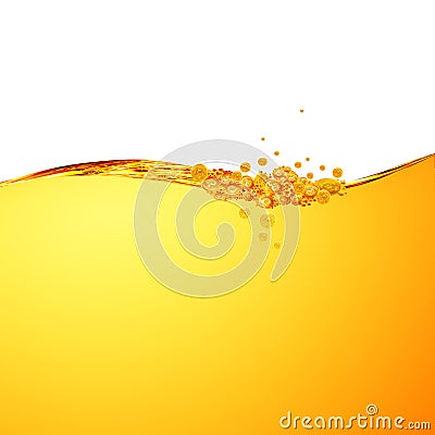 Liquid yellow wave line. Gold bubbles of air. Stock Photo