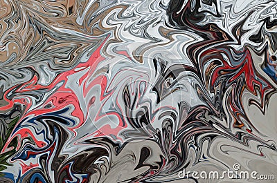 Liquify Abstract Pattern With Black, Coral And Grey Graphics Color Art Form. Digital Background With Liquifying Flow Stock Photo