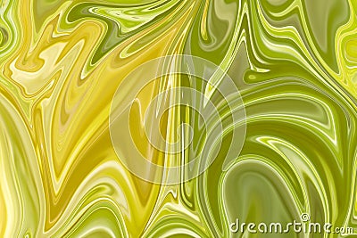 Liquify Abstract Pattern With Green, Lemon, Lime And Yellow Graphics Color Art Form. Digital Background With Liquifying Flow Stock Photo