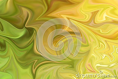 Liquify Abstract Pattern With Green And Yellow Graphics Color Art Form. Digital Background With Liquifying Flow Stock Photo
