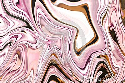 Liquify Abstract Pattern With LightPink, Coral, Black And Brown Graphics Color Art Form. Digital Background With Liquifying Flow Stock Photo