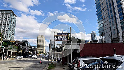 Liquor, Beer, and Wine Sign Editorial Stock Photo