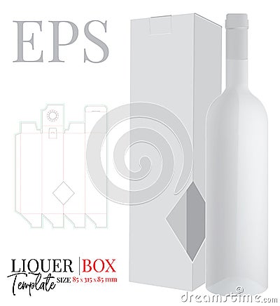 Liquor Box Template, Vector with die cut / laser cut layers. White, clear, blank, isolated Bottle Gift Box mock up Vector Illustration