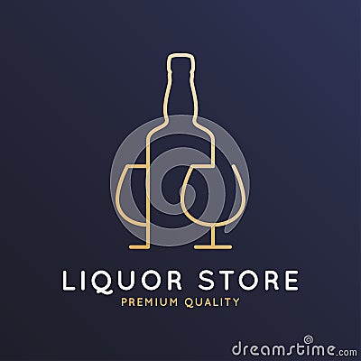 Liquor store logo. Bottle whiskey, rum or brandy Vector Illustration