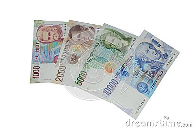 Lire old italian banknotes currency Stock Photo