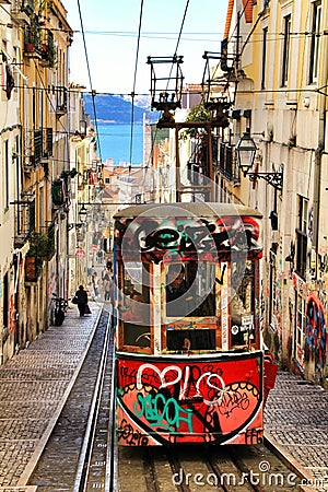 Elevator da Bica in Lisbon, Portugal Editorial Stock Photo