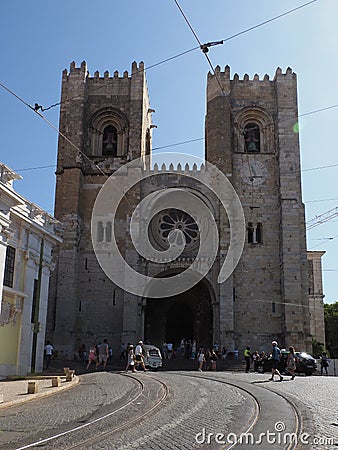 Lisbon Cathedral - Santa Maria Maior de Lisboa street view - 1 Editorial Stock Photo