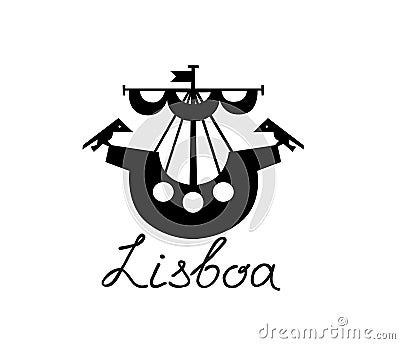 Lisbon city city icon. Ship with birds Lisboa city symbol. Travel Portugal sign. Stock Photo