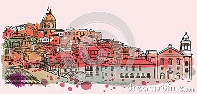 Lisbon cityscape skyline. Watercolor vector Vector Illustration