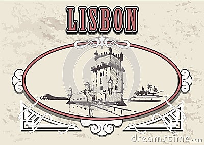 Lisbon hand drawn .Torre de Belem tower in Lisbon sketch style vector illustration Cartoon Illustration