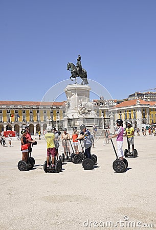 Lisbon, 17 July: People on Segway for Sightseeing tour Editorial Stock Photo