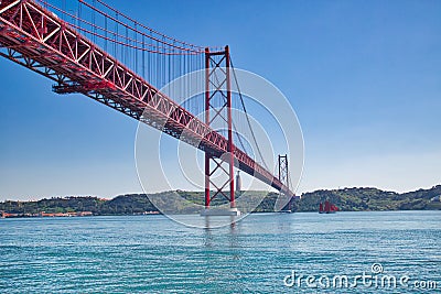 Lisbon, Landmark suspension 25 of April bridge Stock Photo