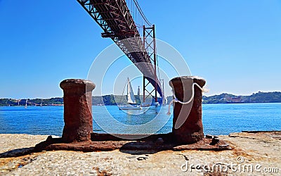 Lisbon, Landmark suspension 25 of April bridge Stock Photo