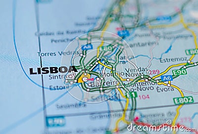 Lisbon on map Stock Photo