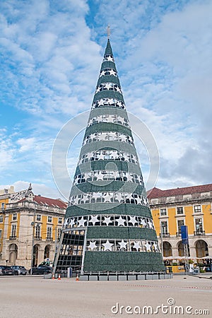 Huge christmas tree on Praca do Commercio square Editorial Stock Photo