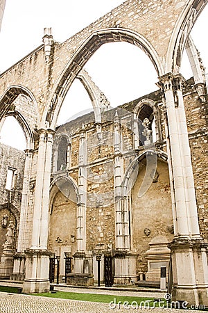 Lisbon, Portugal: detail of Carmo church and convent ruins Editorial Stock Photo