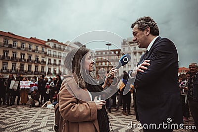 Interviewed authority during protest Editorial Stock Photo
