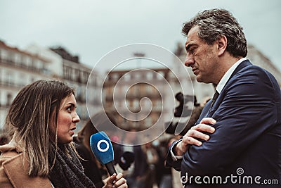 Interviewed authority during protest Editorial Stock Photo