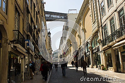 Lisbon, Portugal: general view of Rua(street) do Carmo, downtown Editorial Stock Photo