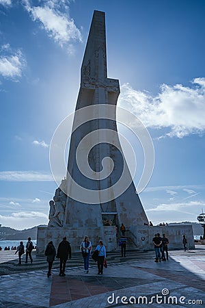 Lisbon, Portugal, January 24, 2020: back light to the viewpoint of the monument to the discoverers in lisbon Editorial Stock Photo